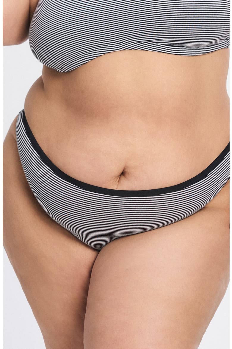 Stretch Cotton Essentials Thong, Alternate, color, BLACK CAVIAR STRIPE UP
