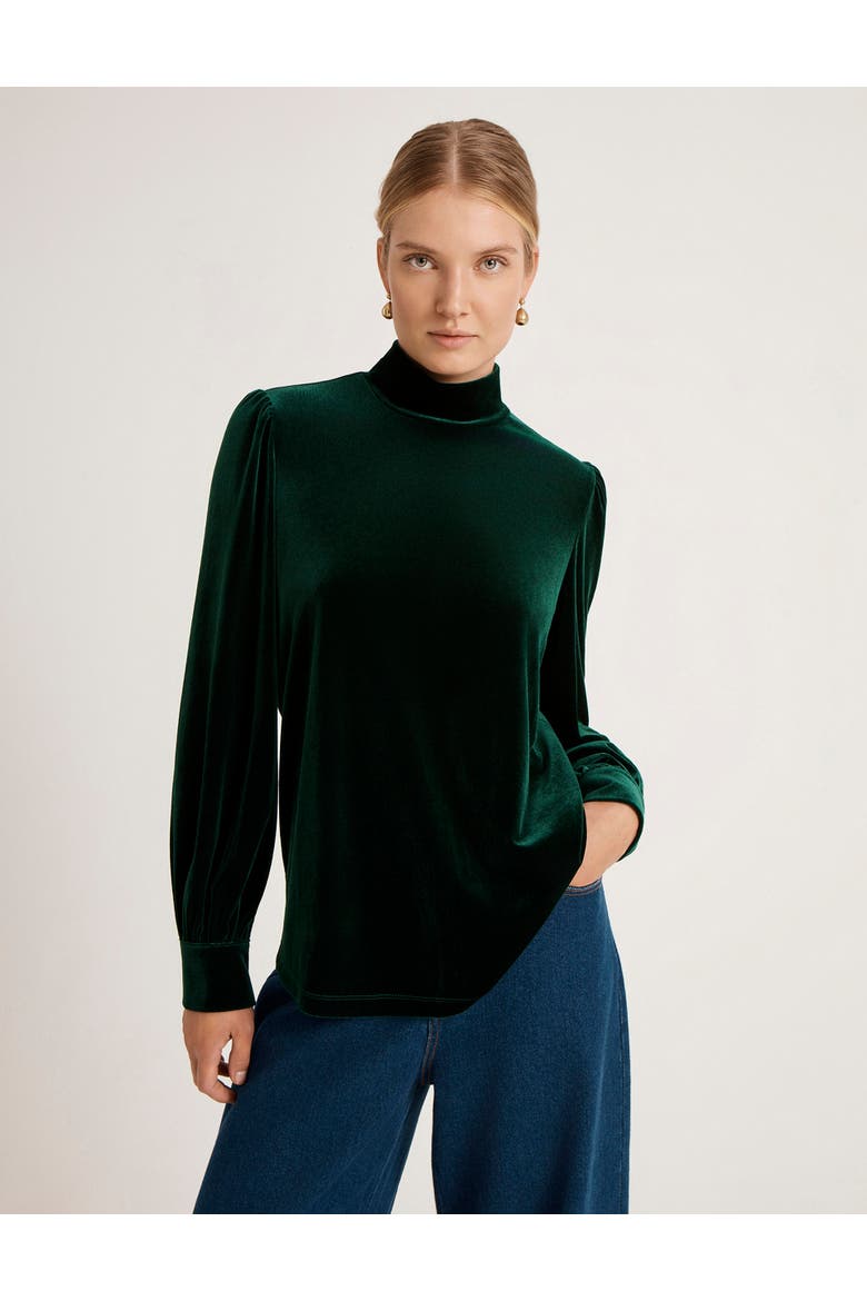 Clementine Velvet High Neck Top, Main, color, Bottle Green