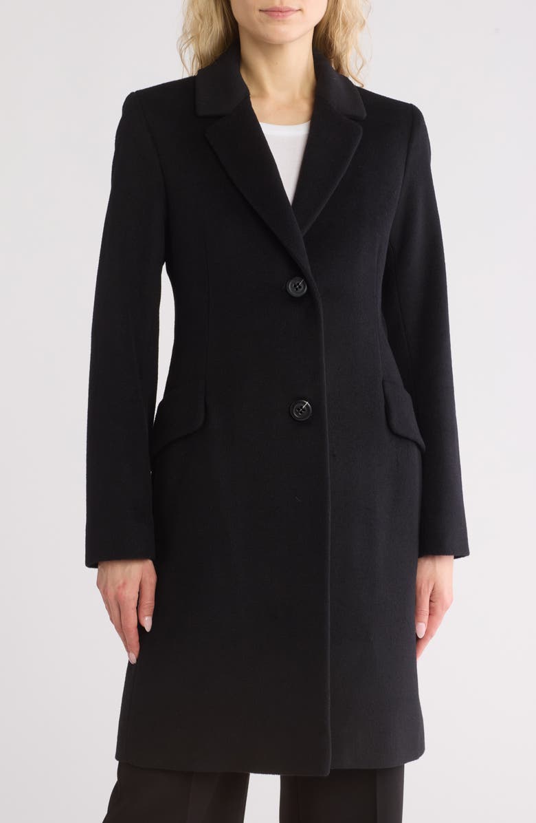 Fleurette Notch Lapel Wool Blend Coat, Main, color, Black