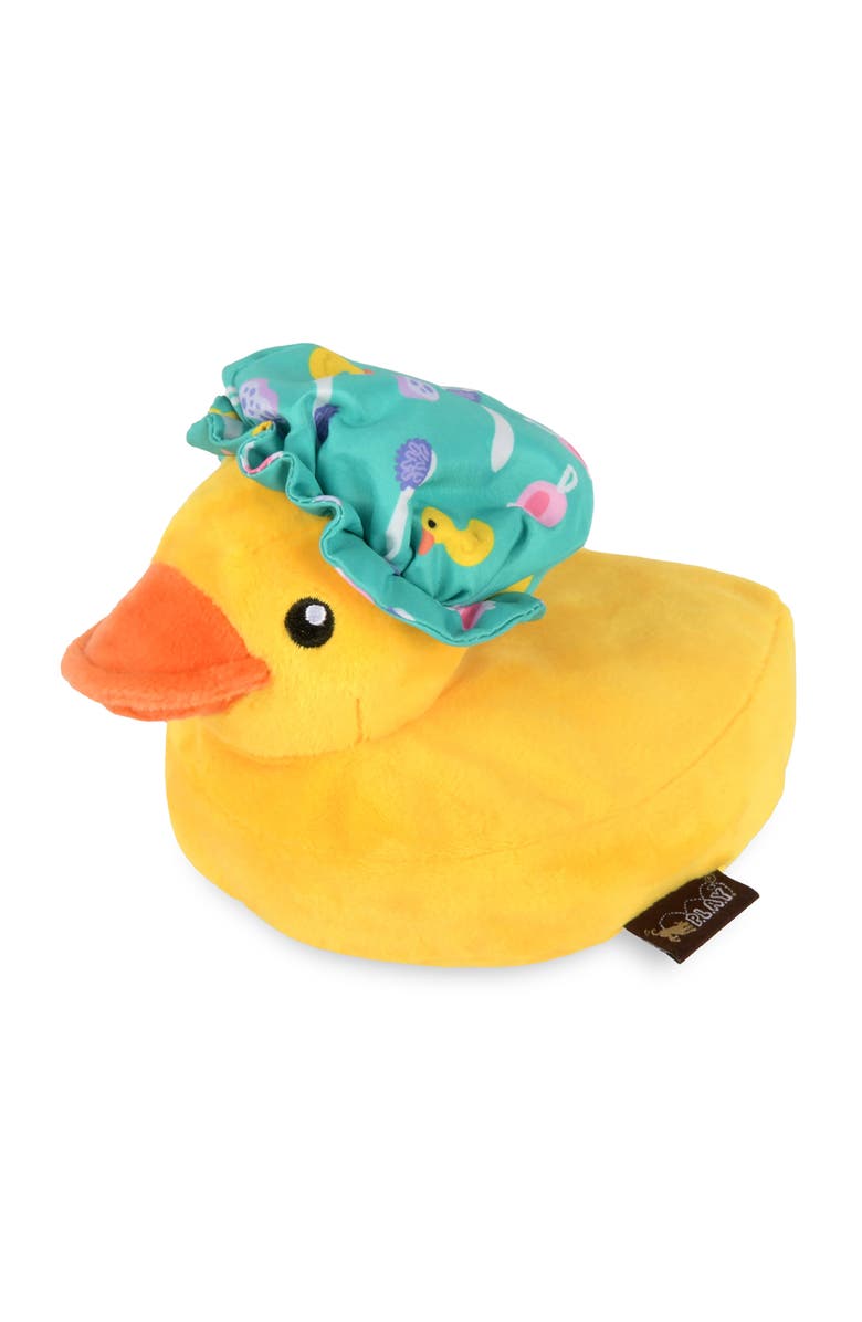 P.L.A.Y. Splish Splash Bubbles The Duck, Plush Dog Toy, Squeaker & Crinkle Cap, Main, color, Multicolored