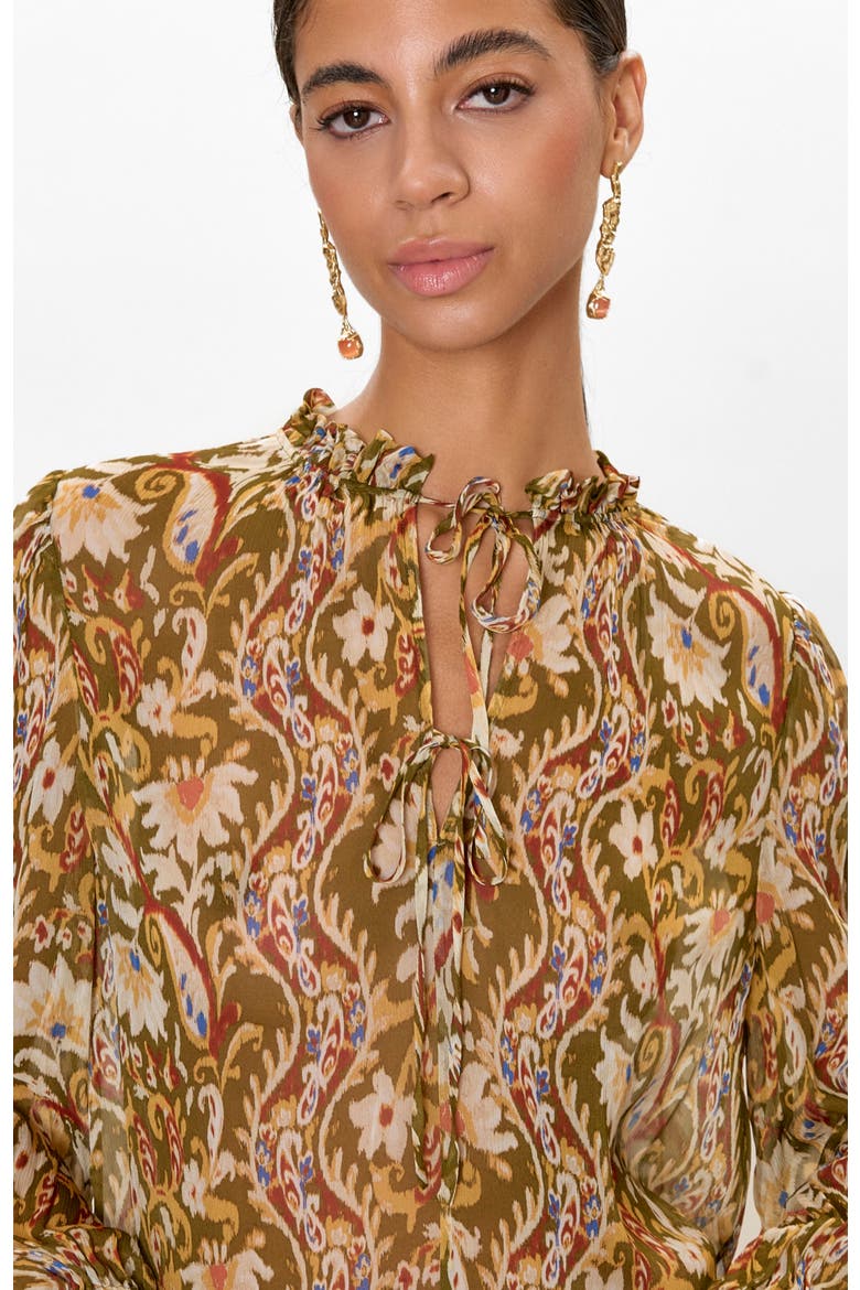 Isha Printed Blouse, Alternate, color, Pesto Combo