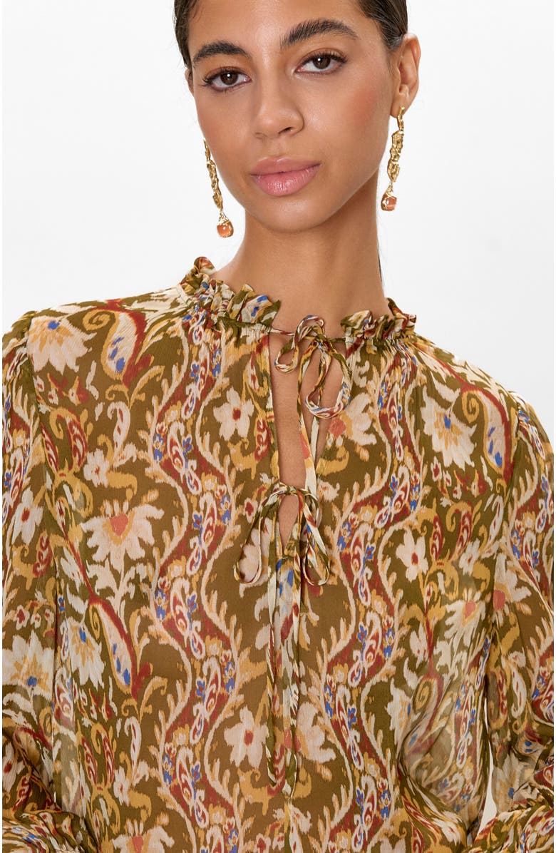 Rebecca Taylor Isha Printed Blouse, Alternate, color, Pesto Combo