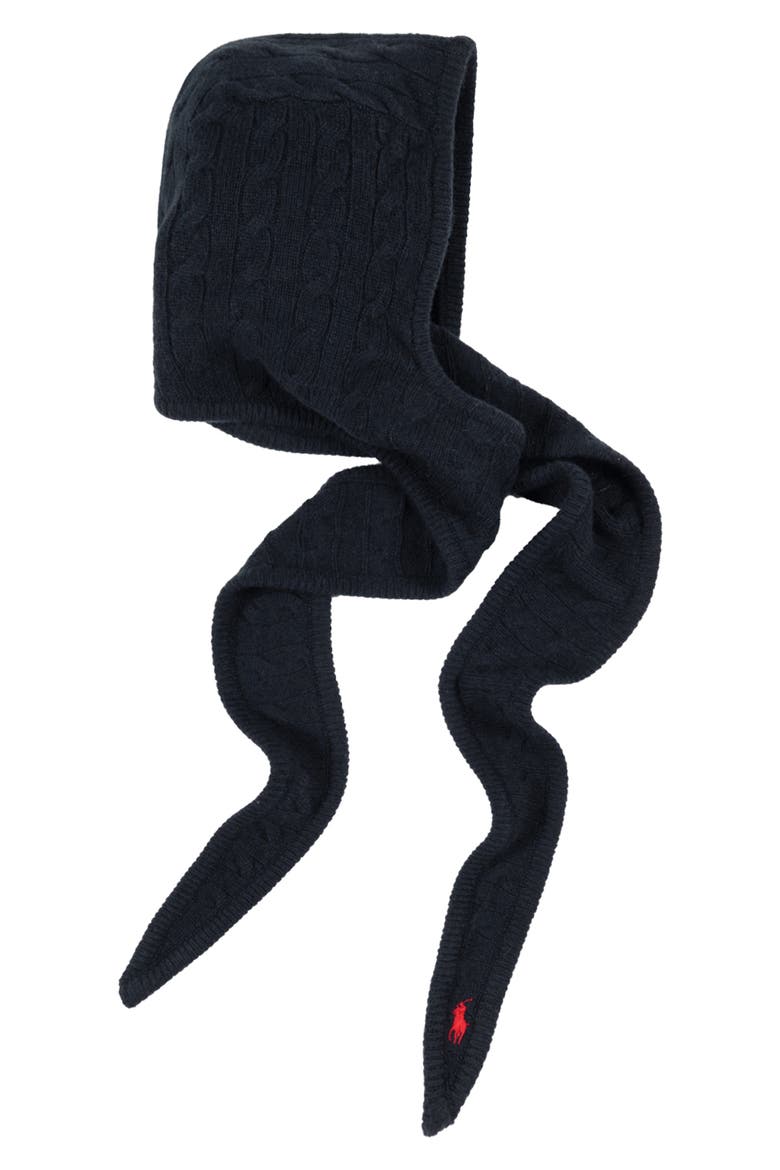 Cable Knit Hoodie Wrap, Alternate, color, HUNTER NAVY