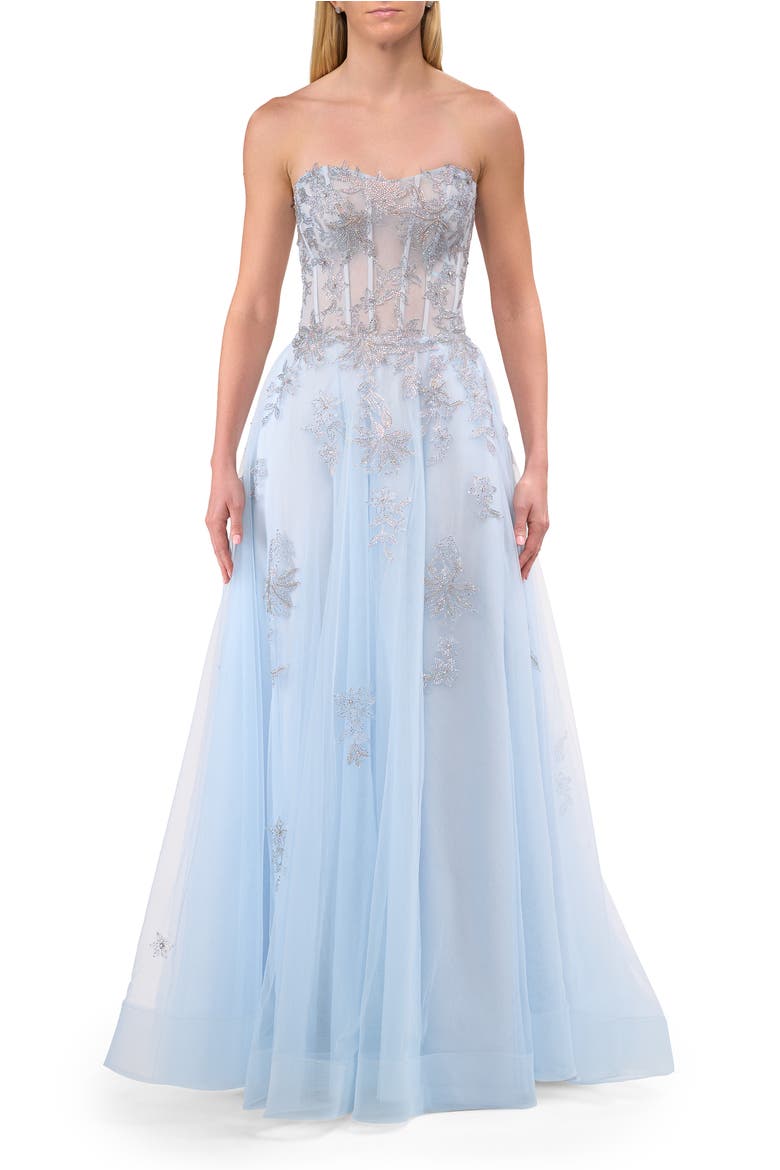 Tulle A-line Prom Dress with Gorgeous Rhinestone Lace Applique, Main, color, Light Blue