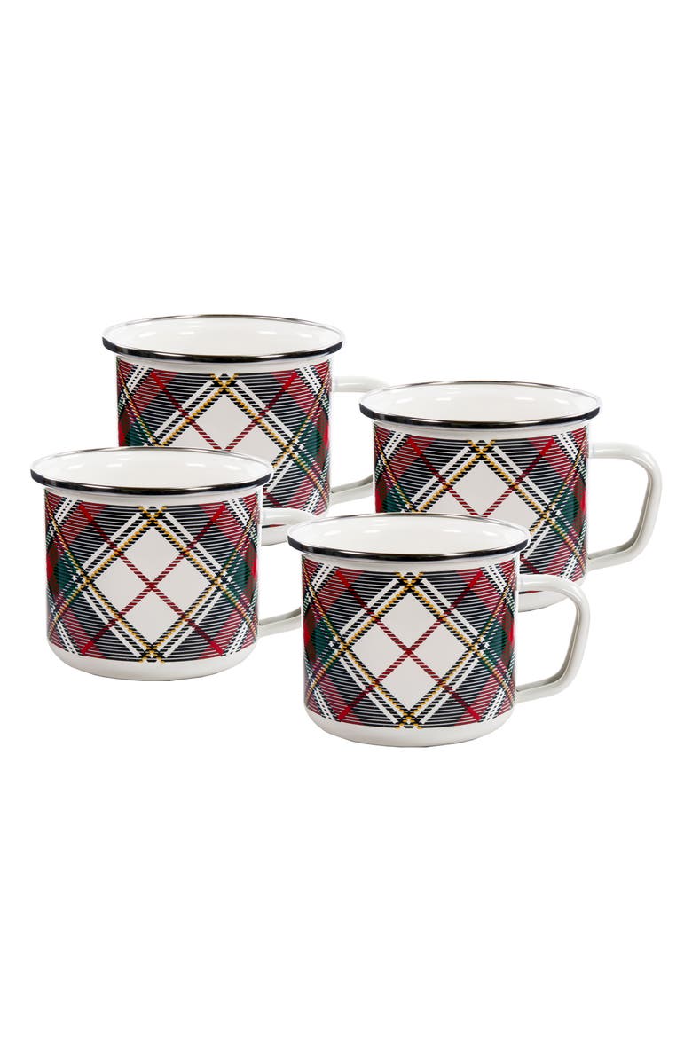 Golden Rabbit Enamelware Highland Plaid Set of 4 Enameled Grande Mugs, Main, color,
