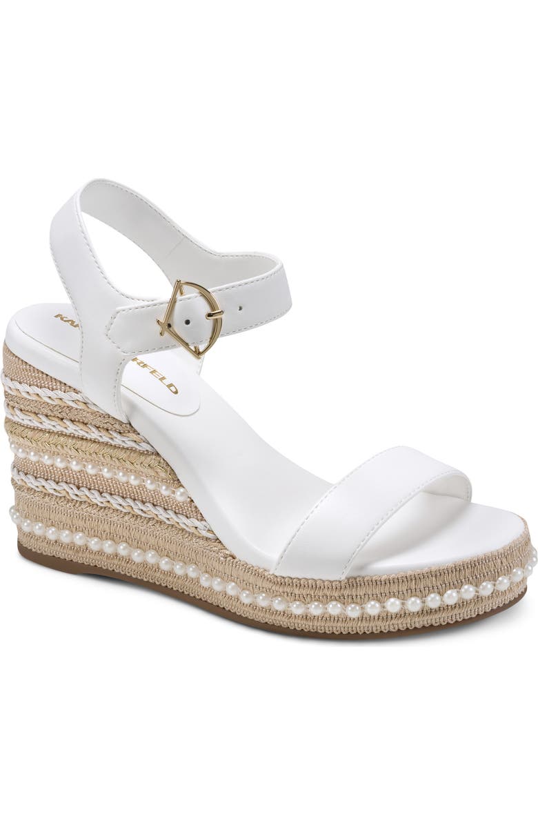 KARL LAGERFELD PARIS Calzona Embellished Espadrille Wedge Sandal, Main, color, Bright White
