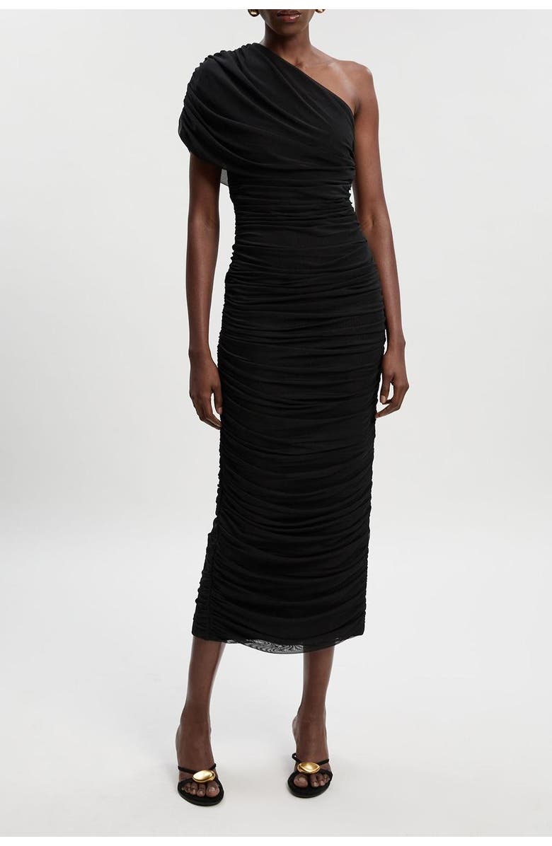 Karen Millen Mesh Asymmetric Neck Knit Maxi Dress, Alternate, color, Black