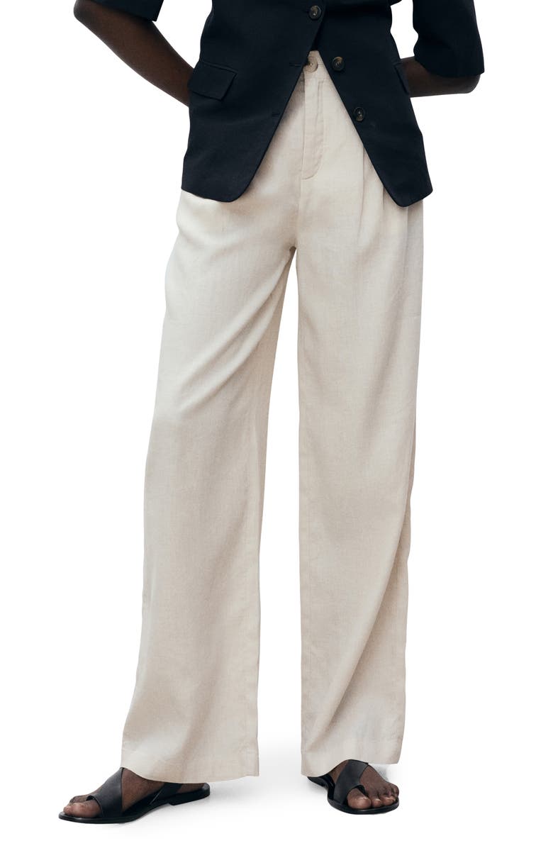 MANGO Straight Leg Linen Blend Pants, Main, color, Light/ Pastel Grey