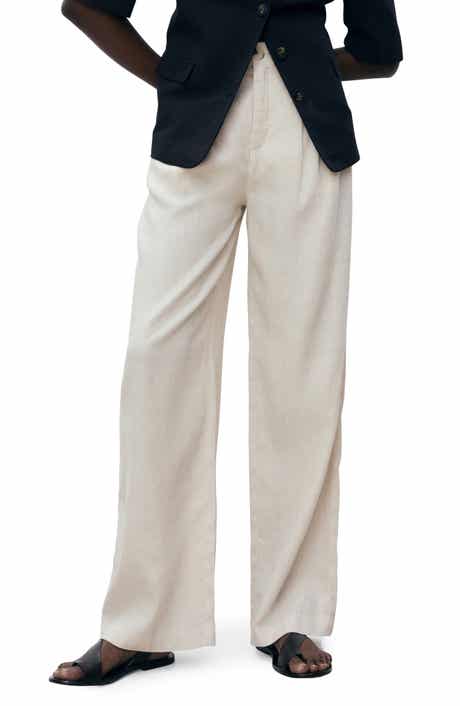 MANGO Straight Leg Linen Blend Pants