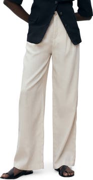 MANGO Straight Leg Linen Blend Pants