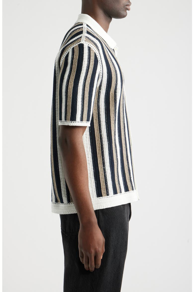 Porto Stripe Crochet Knit Polo, Alternate, color, ECRU / BLACK