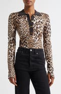 Ganni Leopard Stretch Organic Cotton Polo