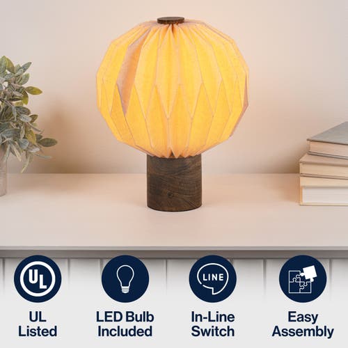 Jonathan Y Quincy 11" Modern Minimalist Paper Pleated Orb Accent Led Table Lamp In Brown