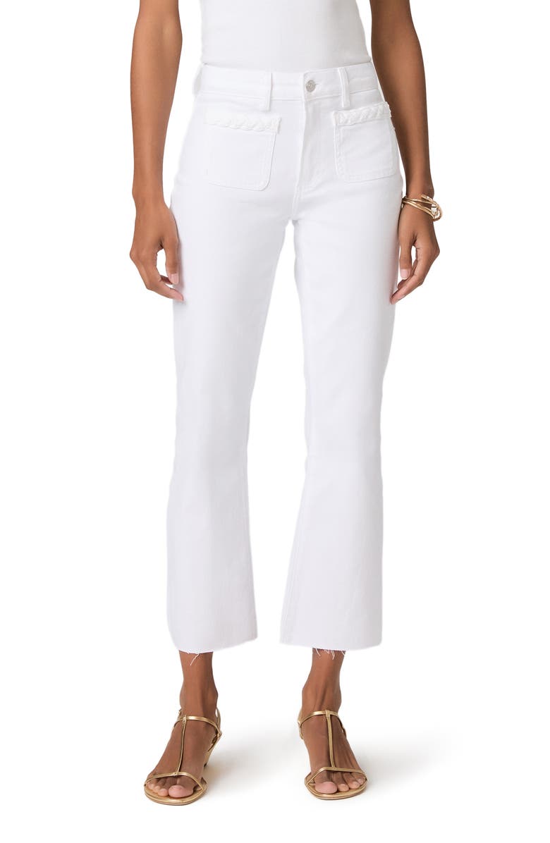PAIGE Mason High Waist Braid Detail Crop Raw Hem Jeans, Main, color, Crisp White