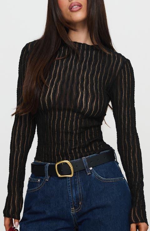 Padra Long Sleeve Semisheer Lace Top