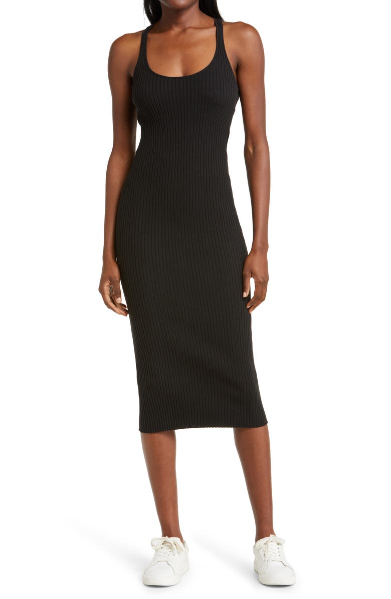 Blanc Noir Colorblock Stripe Ribbed Midi Sweater Dress, Main, color, 