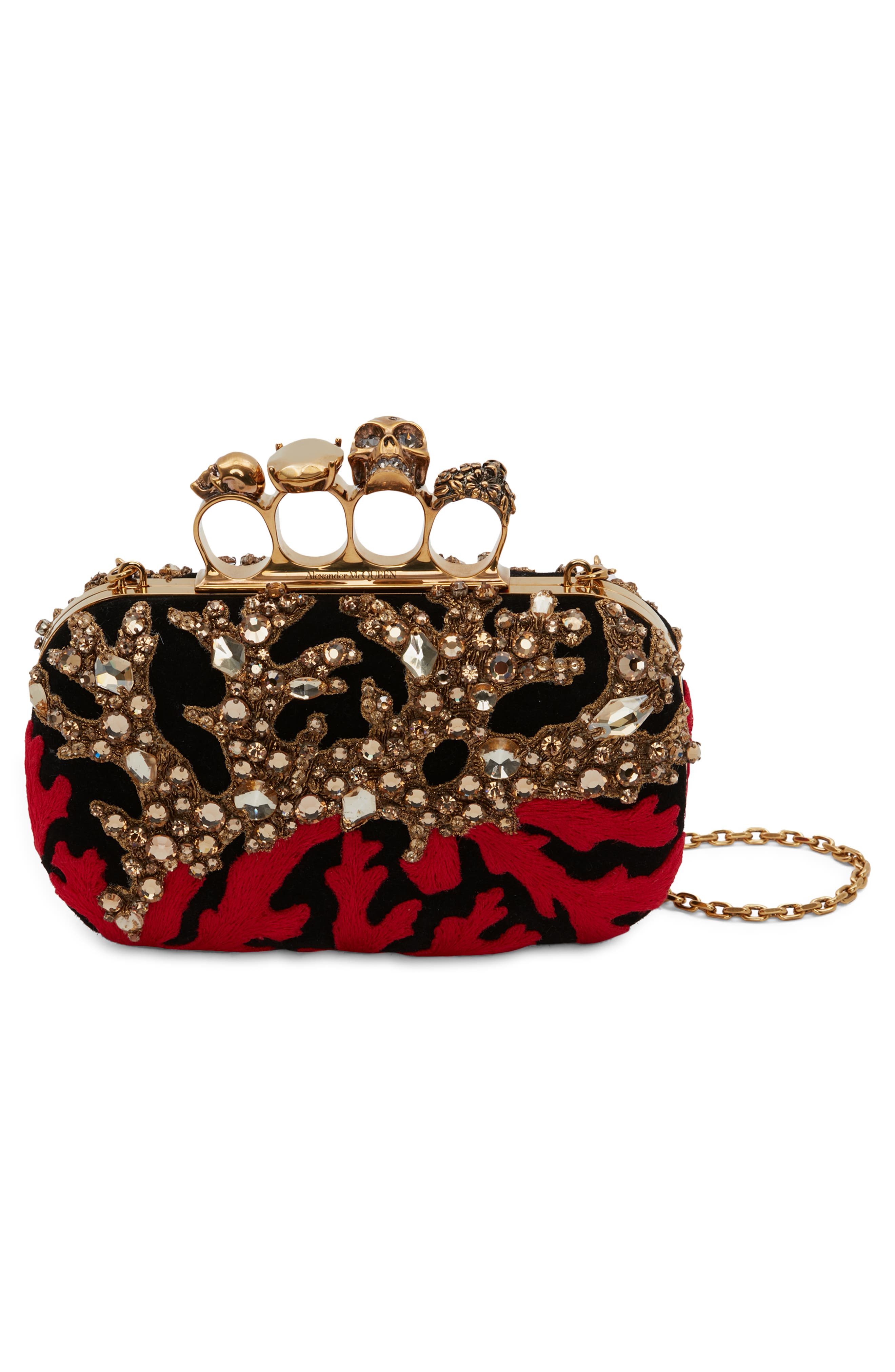 McQueen Alexander McQueen Embroidered Crystal & Suede Ring Clutch, Alternate, color, 