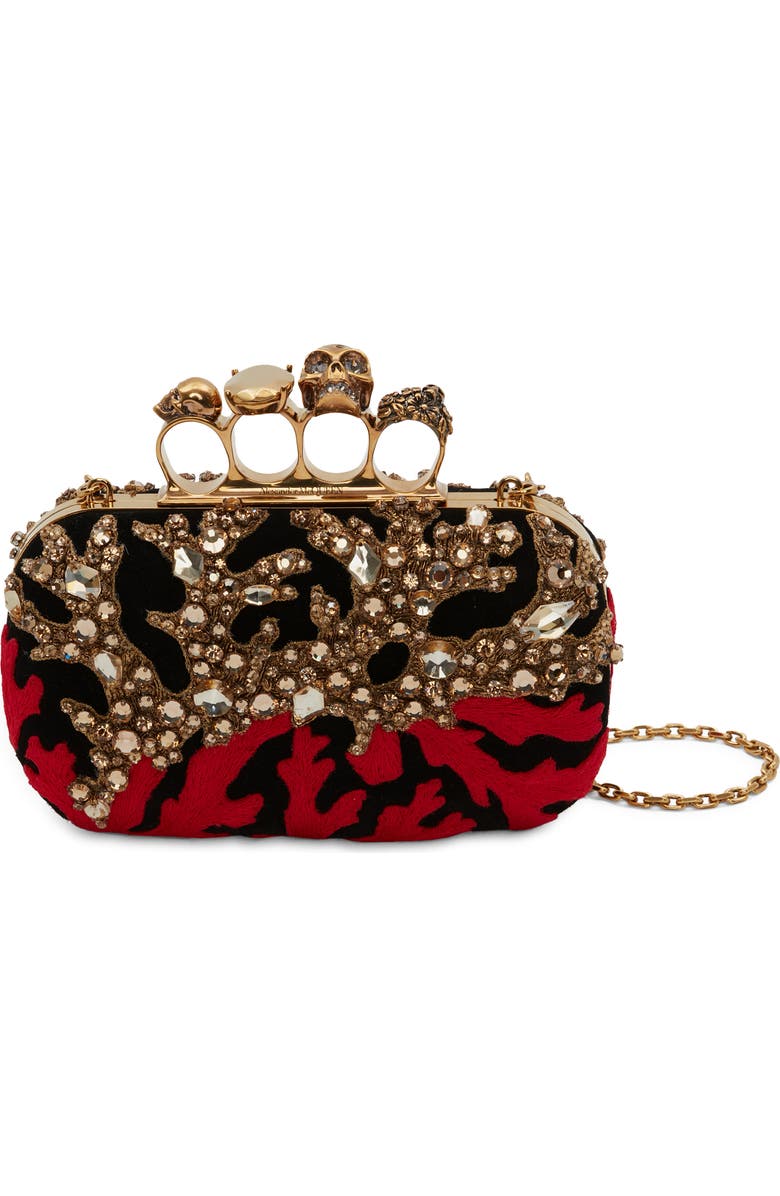 McQueen Alexander McQueen Embroidered Crystal & Suede Ring Clutch, Alternate, color,