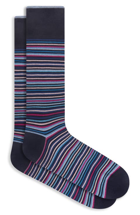 Stripe Mercerized Cotton Blend Dress Socks