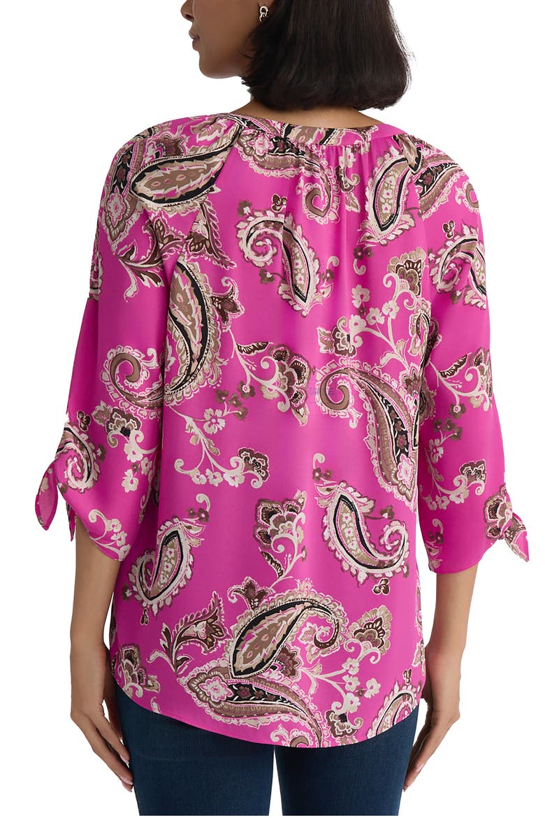 Paisley Split Neck Top with Tie Sleeves, Alternate, color, BRIGHT ORCHID MULTI