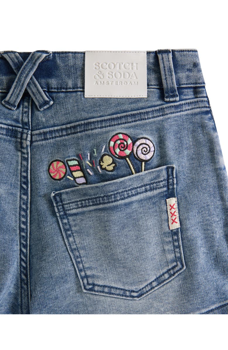 Scotch & Soda Kids' Embroidered Denim Shorts, Alternate, color, Medium Wash