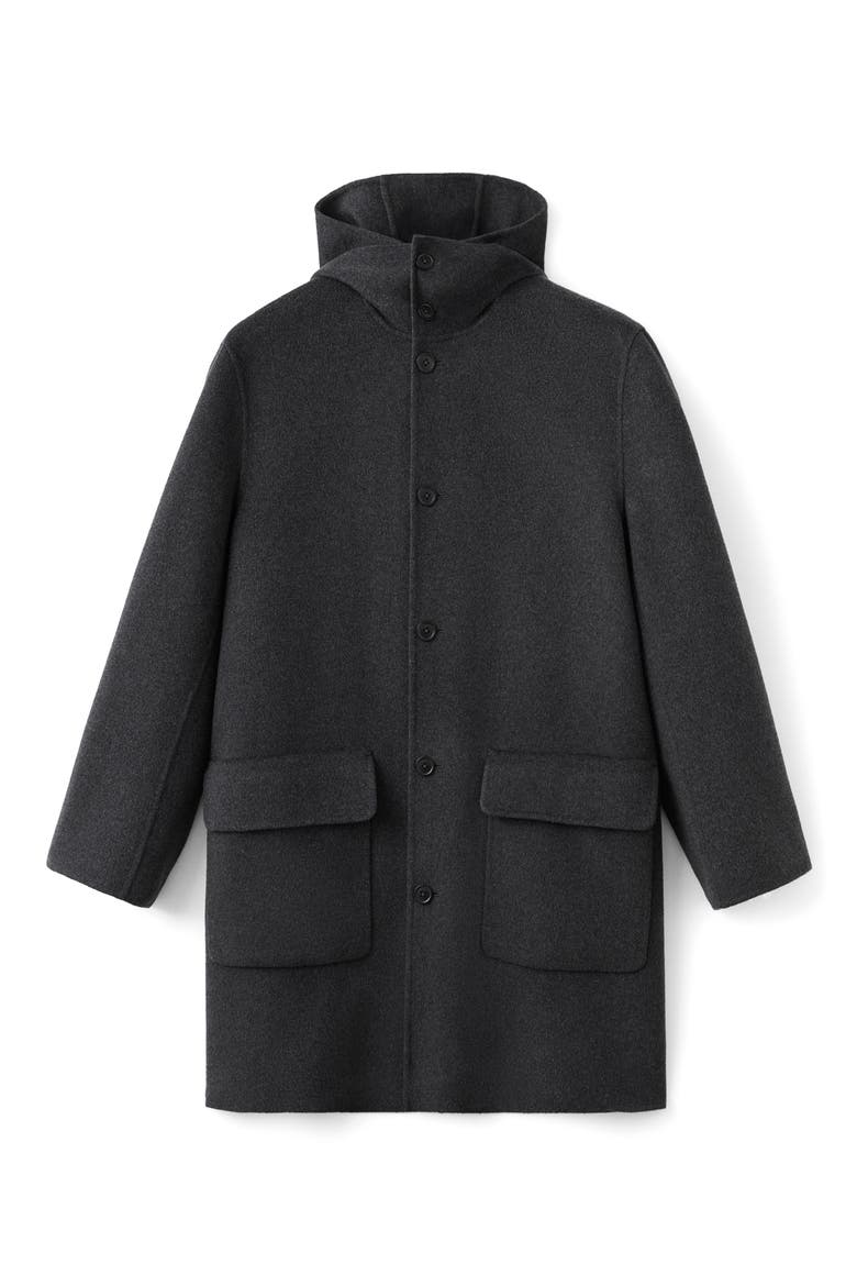Handmade Hooded Wool Blend Melton Overcoat, Alternate, color, MEDIUM HEATHER GREY