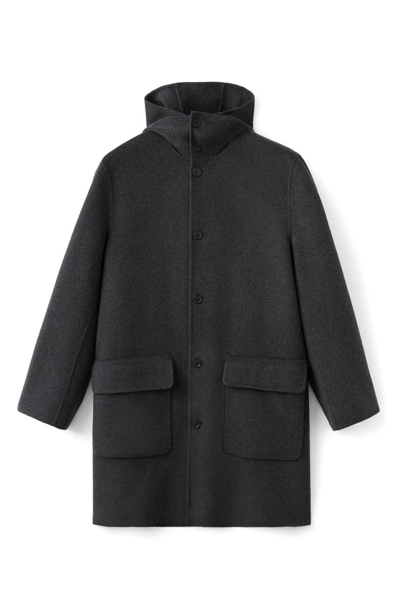 MANGO Handmade Hooded Wool Blend Melton Overcoat, Alternate, color, Medium Heather Grey