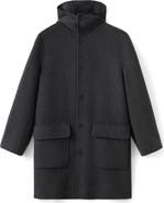 MANGO Handmade Hooded Wool Blend Melton Overcoat