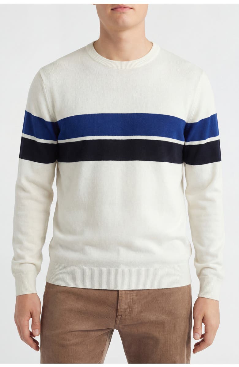 Solomon & Sage Men's Colorblock Stripe Crew Neck Knit Sweater, Main, color, Cream/Navy