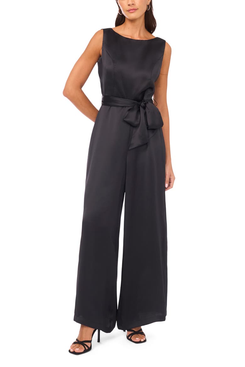Tie Waist Wide Leg Jumpsuit, Main, color, RICH BLACK