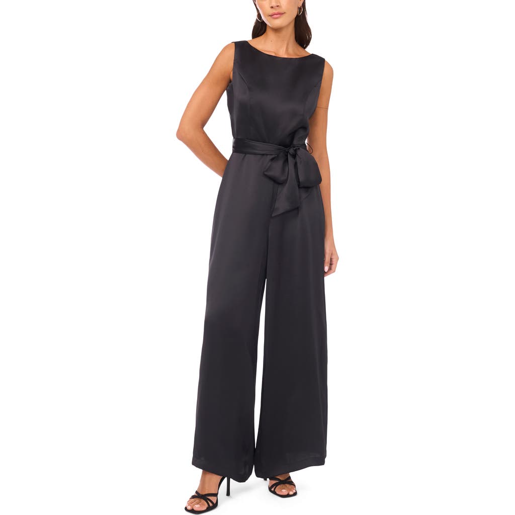 Vince Camuto Tie Waist Wide Leg Jumpsuit In Black