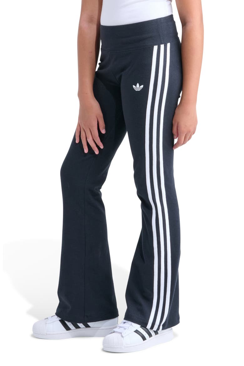 Kids' 3-Stripes Stretch Cotton Flare Leggings, Alternate, color, BLACK