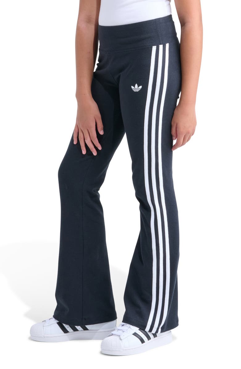 adidas Kids' 3-Stripes Stretch Cotton Flare Leggings, Alternate, color, Black