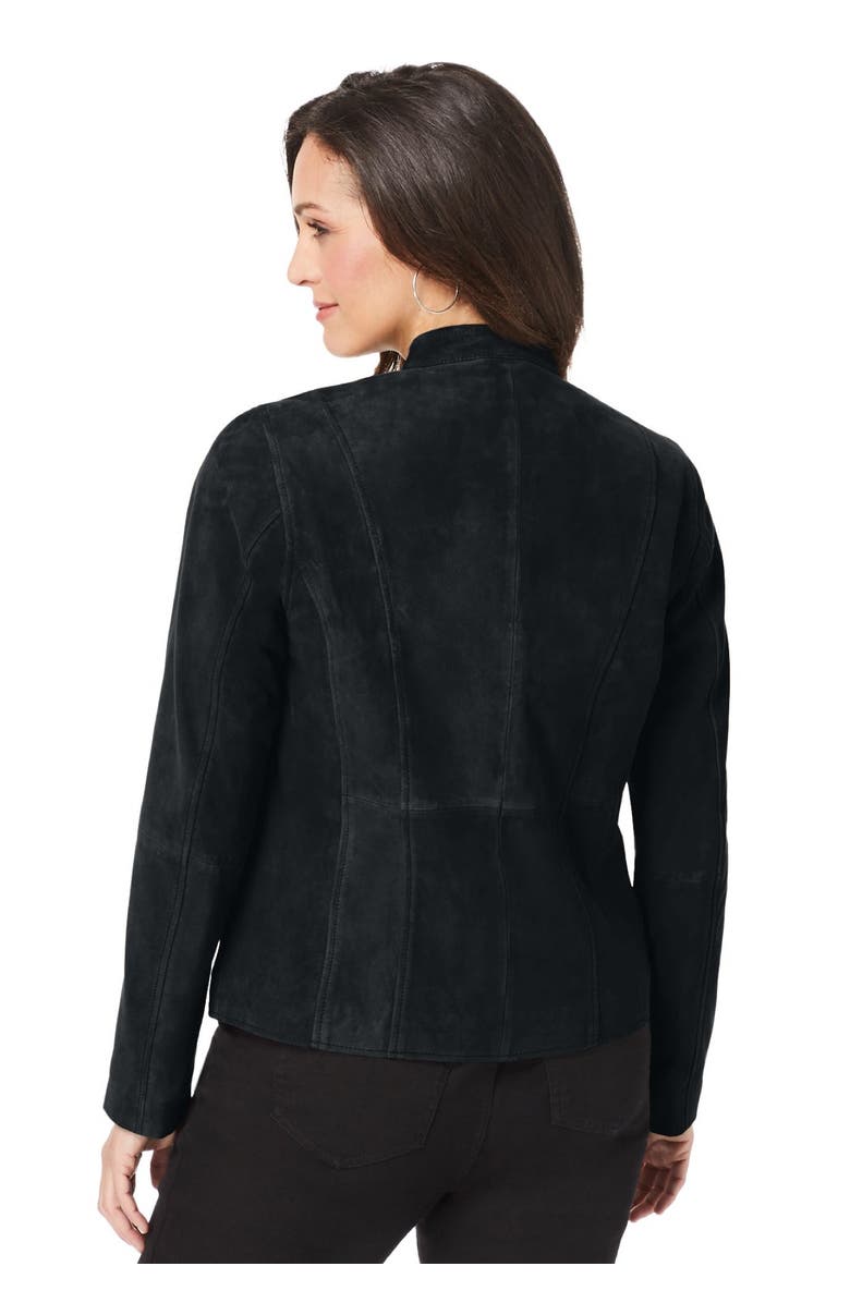 Jessica London Suede Zip-Front Jacket, Alternate, color, Black