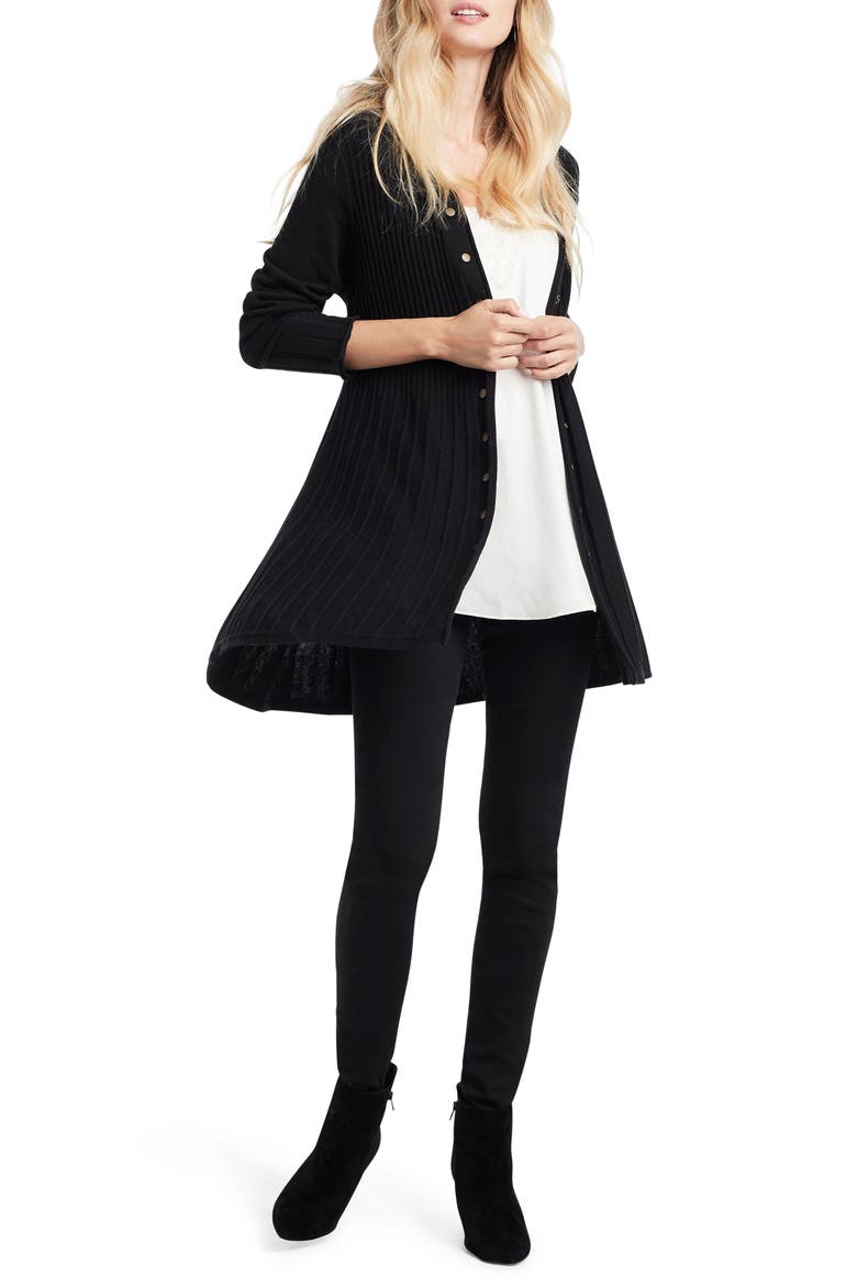 Rivet Flared Cardigan, Alternate, color, BLACK ONYX