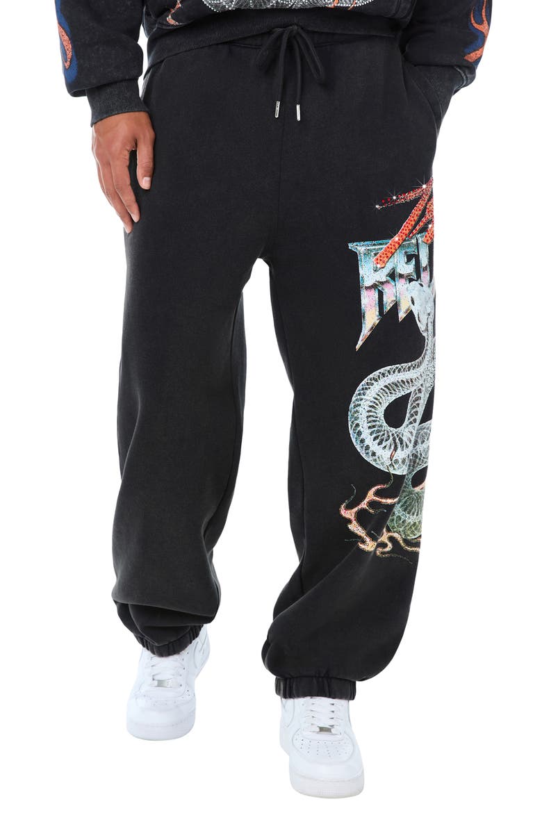 Snake Crystal Baggy Joggers, Main, color, JET BLACK