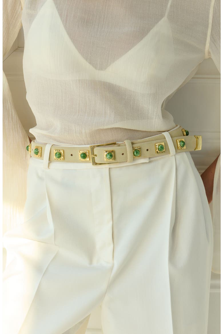 No. 2 Stud Leather Belt, Alternate, color, OAT/GOLD GREEN STUD