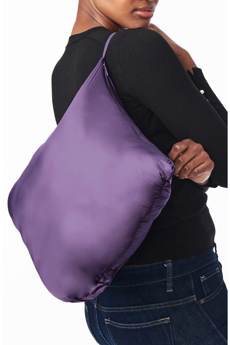 Packable Hooded Fill Coat with Contrast Inset Bib, Alternate, color, BLACK CURRANT