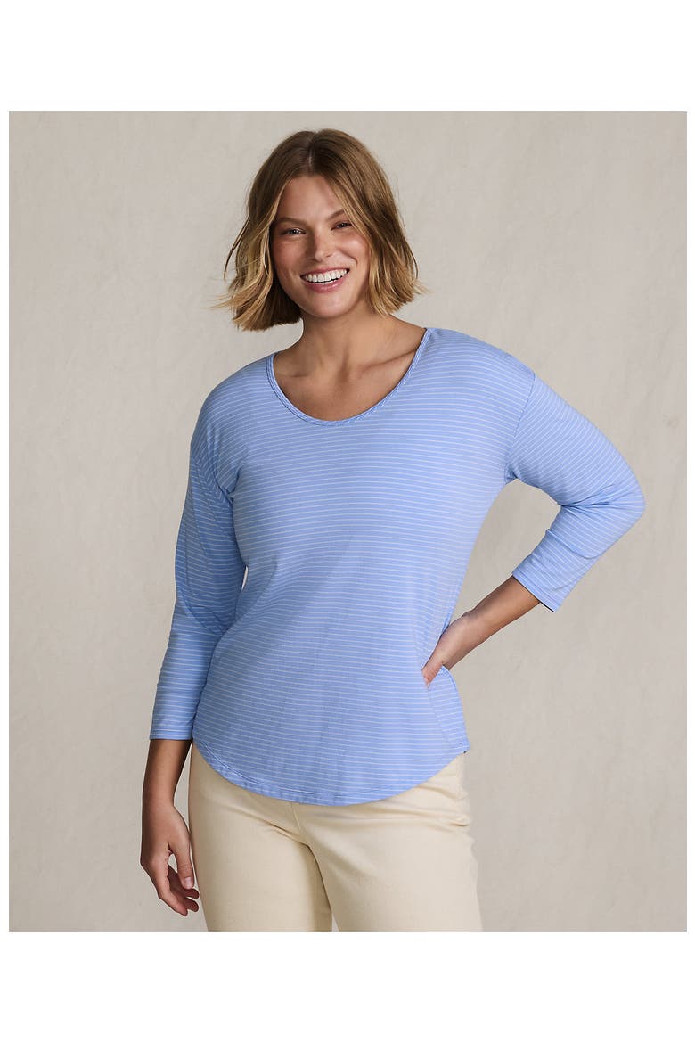 3/4 Sleeve Lightweight Jersey U-Neck Tunic, Alternate, color, Clear Blue Sky Thin Stripe