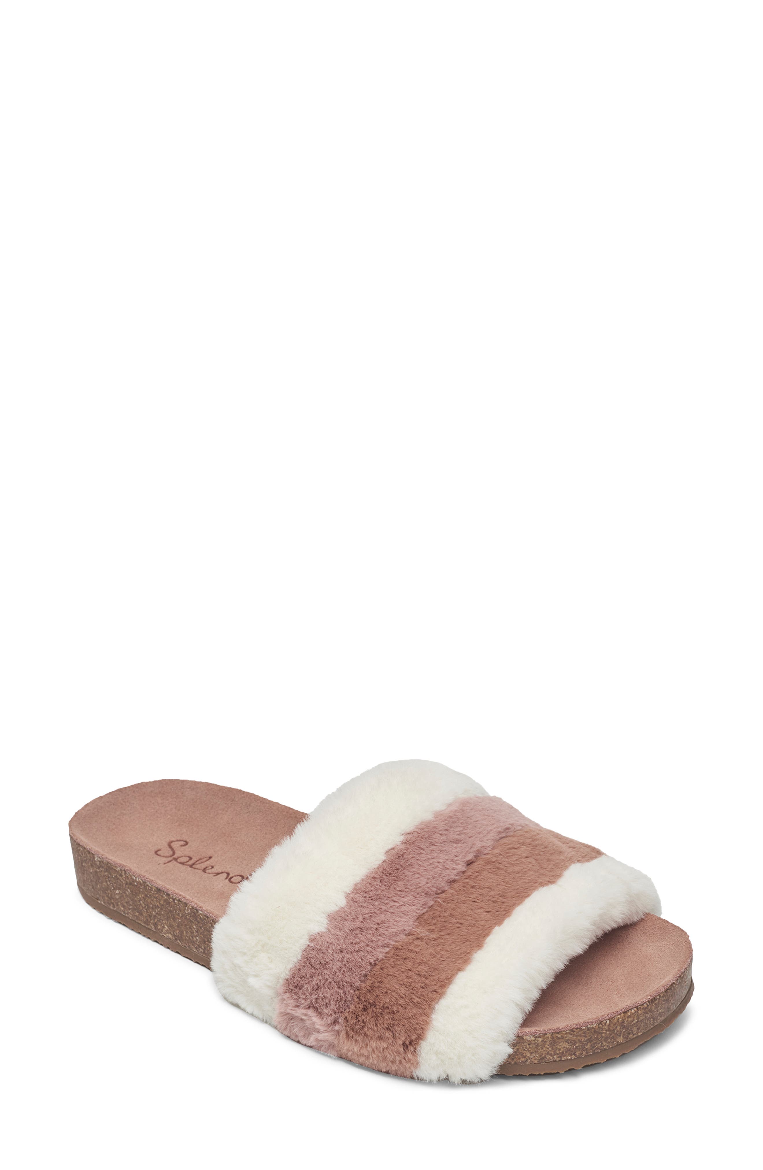 Splendid Robin Stripe Faux Fur Slide Sandal, Main, color, 
