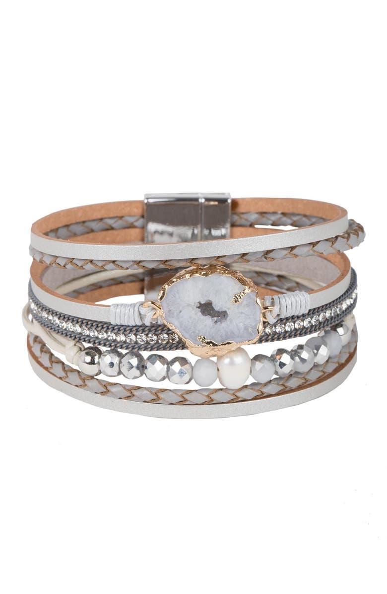 SAACHI Natural Stone 8mm Freshwater Pearl Beaded Multi-Strand Bracelet, Main, color, 