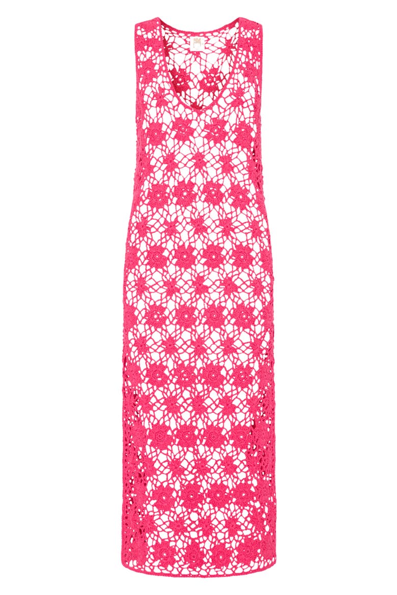 Crochet Midi Cover-Up Dress, Alternate, color, PINK