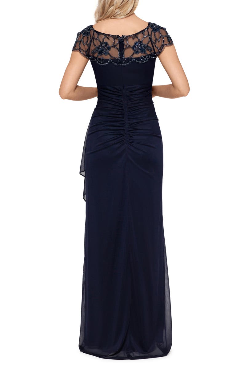 Xscape Evenings Xscape Ruched Beaded Short Sleeve Gown, Alternate, color,