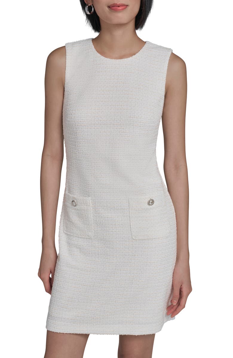 KARL LAGERFELD Metallic Tweed Shift Minidress, Main, color, Soft White