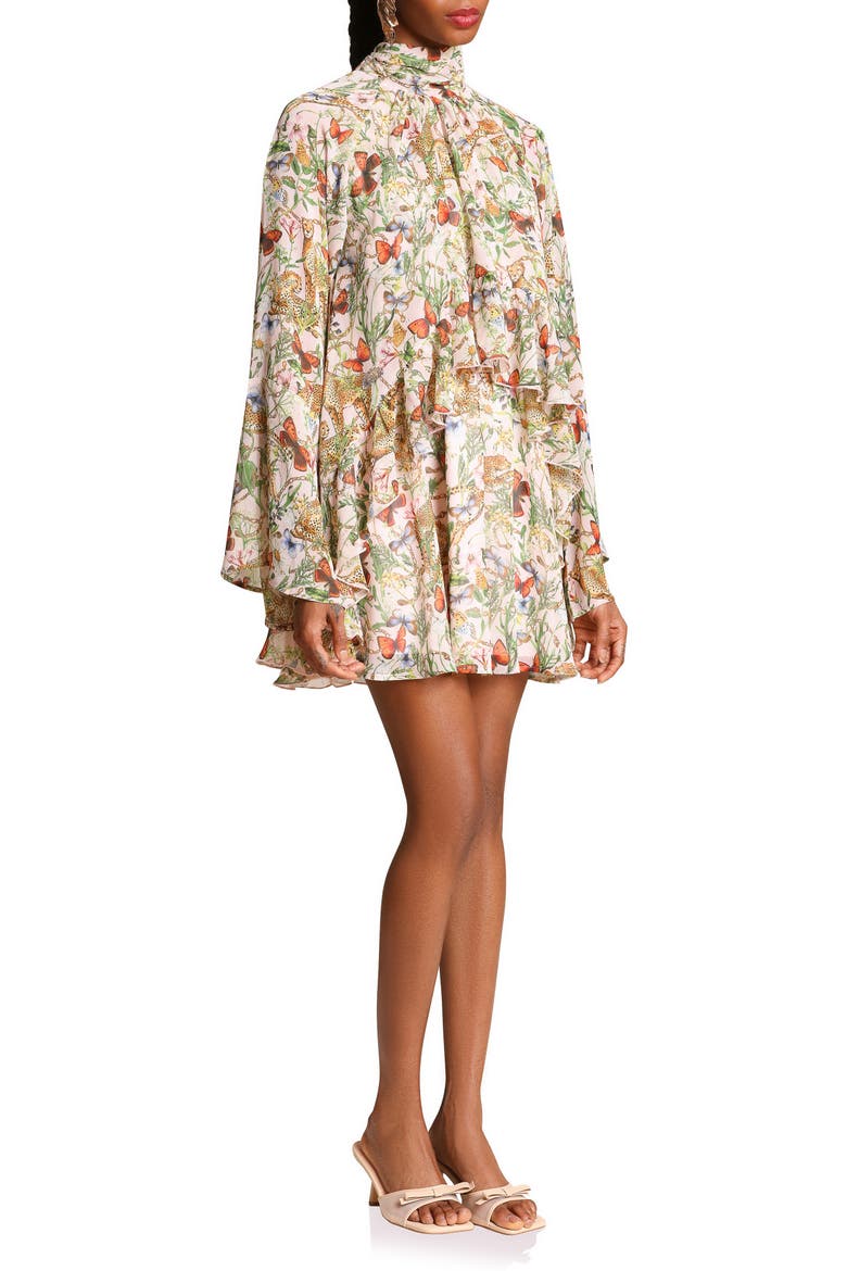 Mixed Print Long Sleeve Minidress, Alternate, color, PINK CHEETAH SCARF