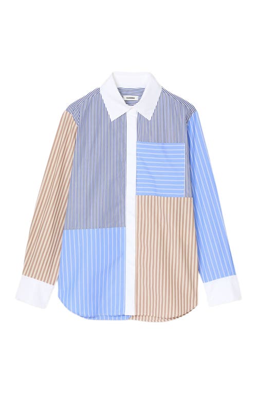 Sandro Poplin Stripe Patchwork Shirt In Blue