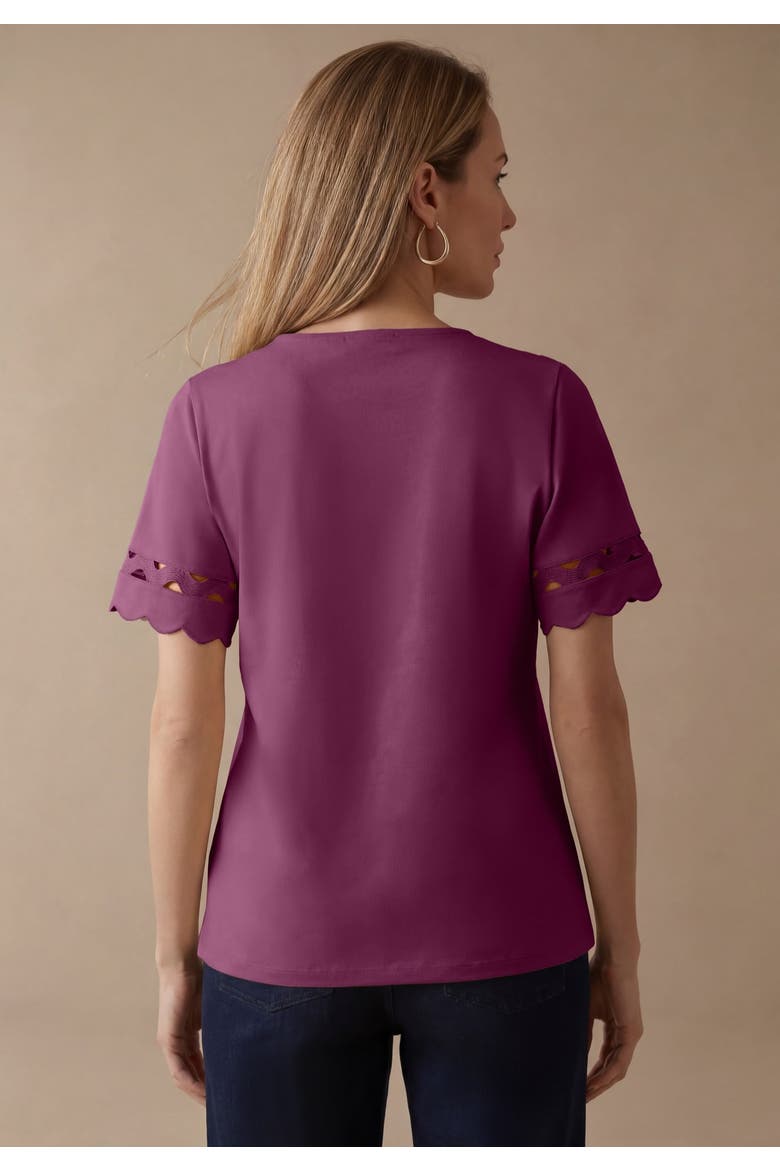Scallop Trim Tee, Alternate, color, DEEP CLARET