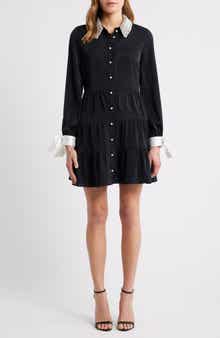 CeCe Beaded Collar Bow Long Sleeve Shirtdress