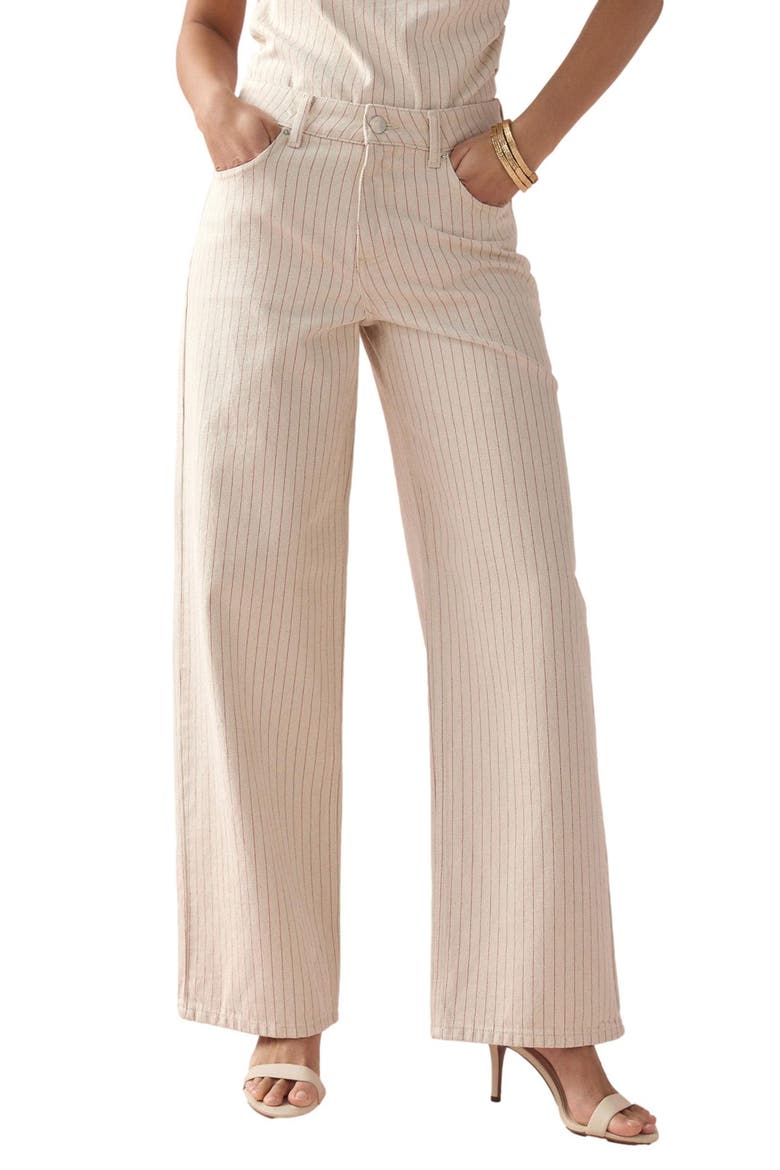 Stripe Straight Leg Jeans, Main, color, BROWN