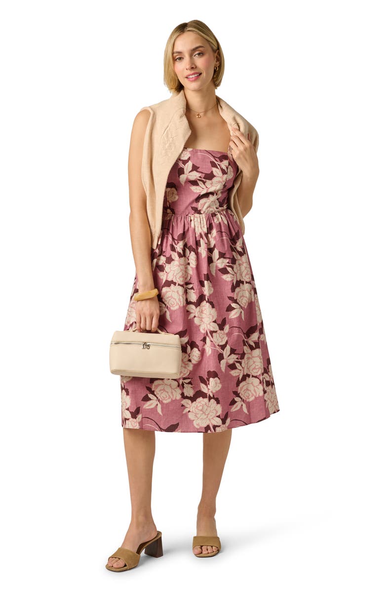 Adrianna Papell Floral Square Neck Fit & Flare Midi Dress, Alternate, color, Blush/ Ecru